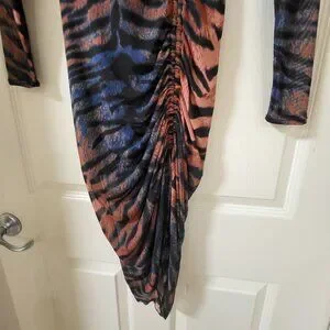 bebe | Dresses | Bebe Printed Long Sleeve Ruched Mesh Dress Chameleon Xxs |  Poshmark